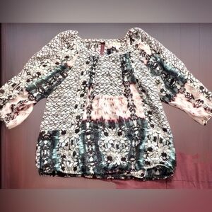 FIG & FLOWER Anthropology Floral Top Sz Petite PXL 3/4 Sleeve Sheer Shirt Blouse